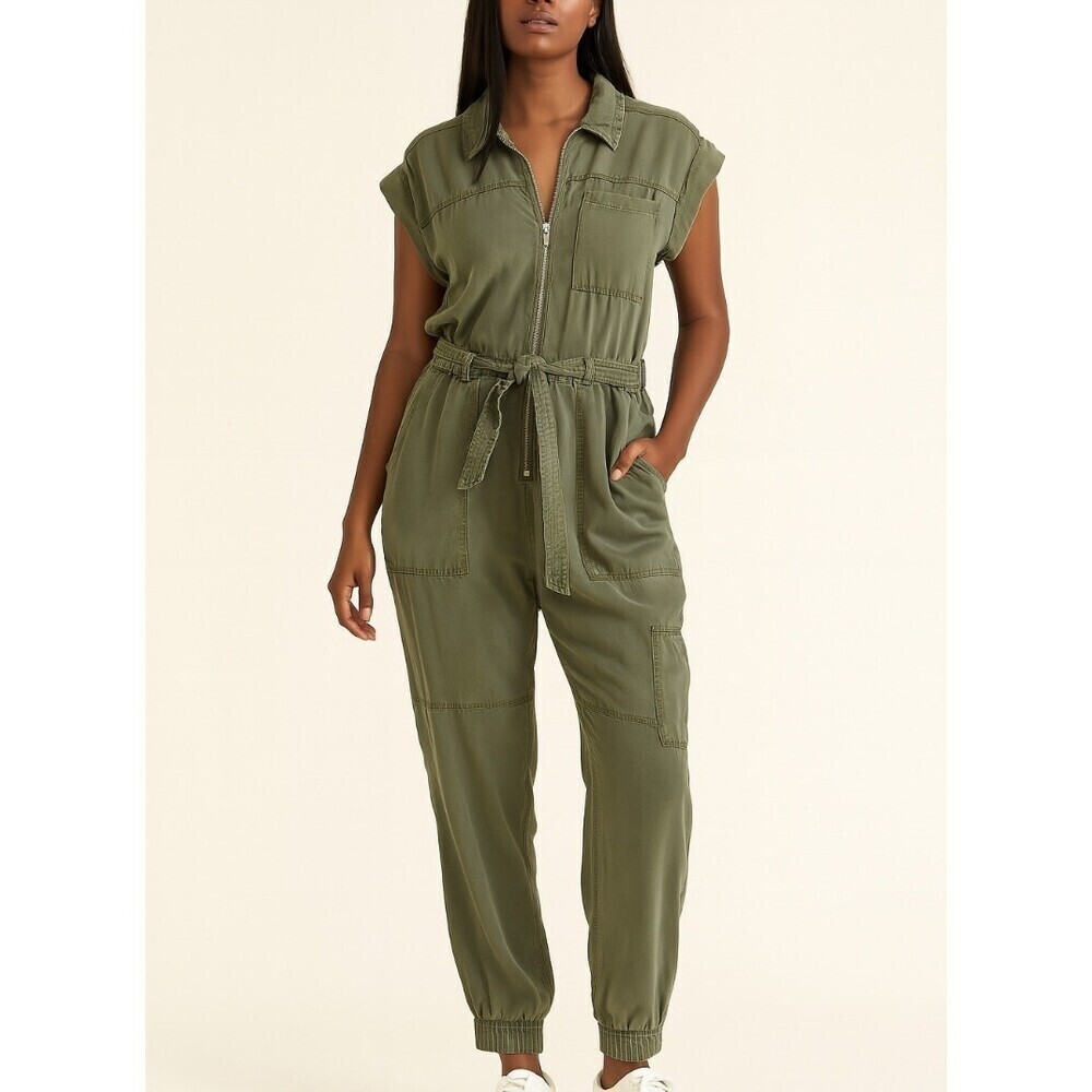 Black label by c'est toi jumpsuit olive green belted army SZ M jogger ankle